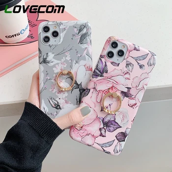 

LOVECOM Phone Case For iPhone 11 Pro Max XR XS Max 7 8 6 6S Plus X Soft IMD Vintage Pressed Flower Back Cover With Finger Ring