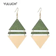 YULUCH triángulo 4 colores madera Metal dorado pompón largo aro pendientes joyería étnica africana Bohemia pendientes colgantes(China)