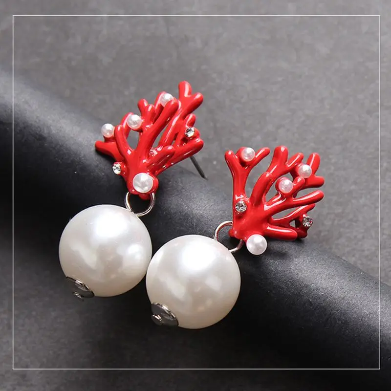 Pendientes de acrílico para mujer, aretes de de Coral rojo astas, perlas, joyería de moda - AliExpress Joyería y accesorios
