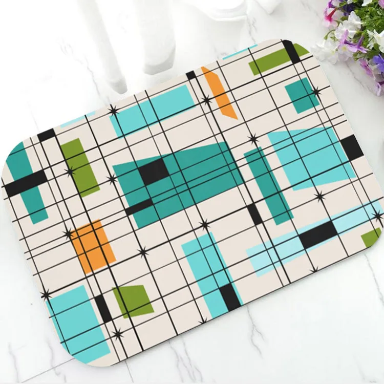 Retro Turquoise Mid Century Modern Welcome Door Mat for Front Abstract Geomtric Grid Diamonds Doormat Rug Carpet Home Decor | Дом и сад