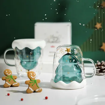 

Double-layer Anti-scald Glass Christmas Tree Coffee Cup 3D Transparent Creative Milk Juice Cup Multifunctional Breakfast Cup