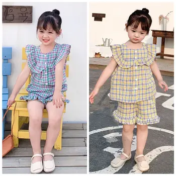 

2020 Children's New Summer baby set Ruffle Knitting Suit Fresh Wind Small Foreign Air Lovely Suit Baby Girl Clothes