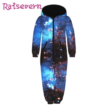 

RAISEVERN Galaxy 3D Print Children Jumpsuits Hooded Printed Unisex Overalls Loose Girls Boys Jumpsuit with Pockets 2019 Autumn