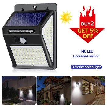 

Outdoor Solar Light Wall Lamp 140 LED Waterproof PIR Motion Sensor Garden Light Solar Powered Spotlight Sunlight Street Light