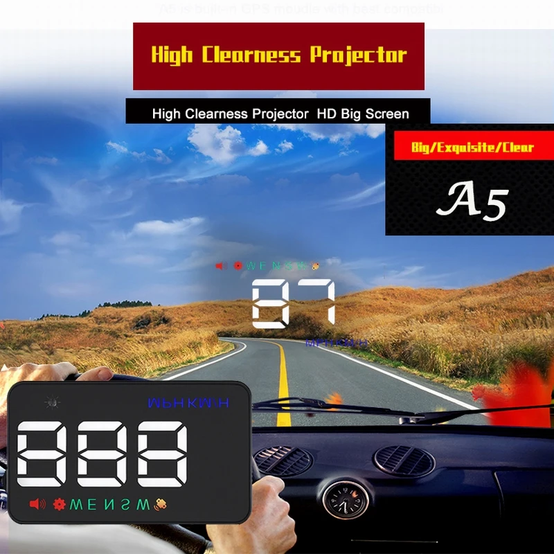 Лидер продаж дизайн 3," A3 A5 автомобиля HUD Дисплей с gps трекер лобовое стекло проектор ускорения Предупреждение спидометров