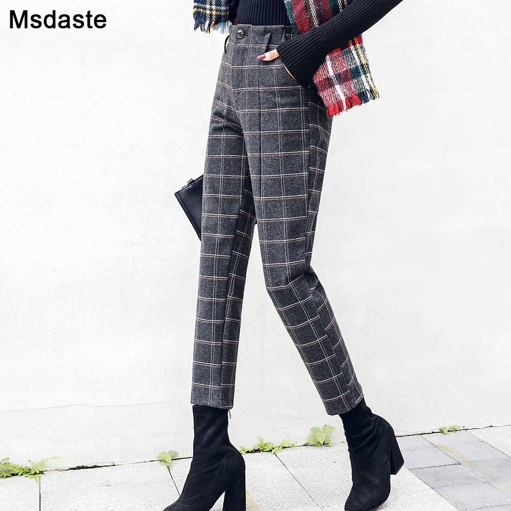 Pantalones Harem Para Mujer 2019 Otono Invierno Vintage A Cuadros