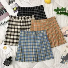 Клетчатая плиссированная юбка женская весна Новинка Уайлд Высокая талия трапециевидная юбка