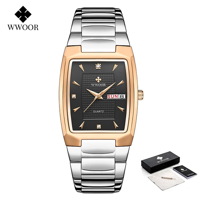 best Quartz Watches 2022 New WWOOR Fashion Full Black Watch Men Sports Business Square Quartz Clock Male Steel Waterproof Week And Date Reloj Hombre best Quartz Watches Quartz Watches