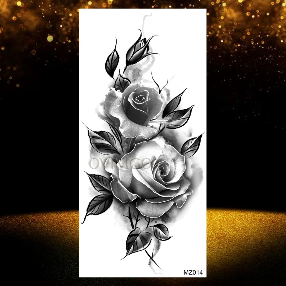 Сексуальная Реалистичная временная татуировка с цветами, наклейка, водостойкая, для взрослых, поддельная татуировка, черная роза, Bloosom, боди-арт тату для женщин и девушек
