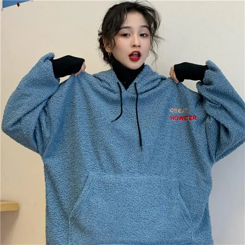 

Women's Sweatshirts Japanese Harajuku Ulzzang Casual Lazy Loose Lambskin Sweatshirt Female Korean Kawaii Cute Clothing For Women