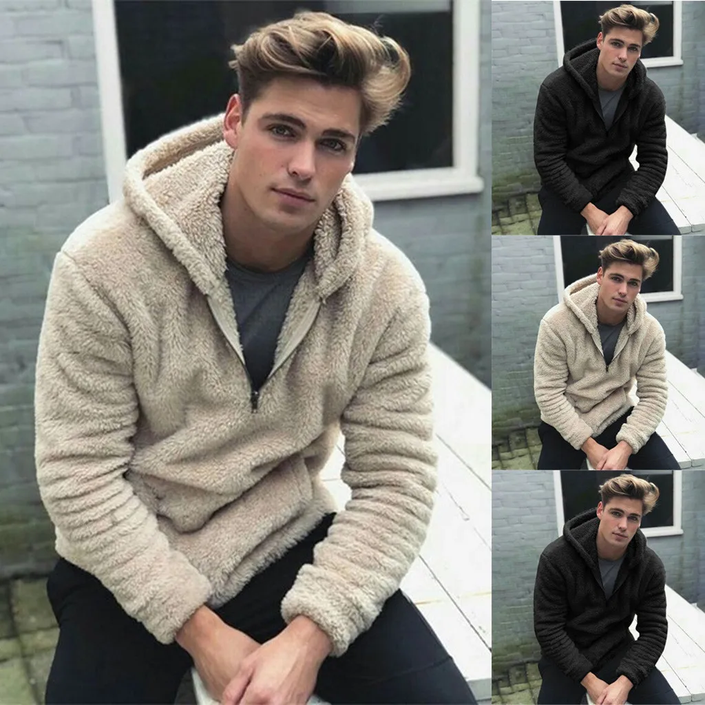 

Mens Jackets Spring Autumn Casual Solid Color Men Autumn Winter Casual Zipper Loose Double-Sided Plush Hooded Tops Blouses M-3XL