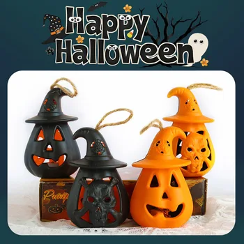 

4PCS 2 Styles LED Halloween Double-sided Pumpkin Skull Candle Lights Lamps Lanterns for Home Haunted Houses Bars Party Decor