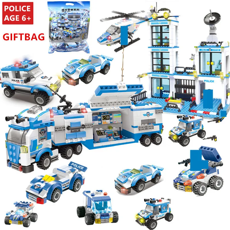 Городская полицейская станция SWAT Command Car Building Blocks Sets Technic DIY Creator Bricks