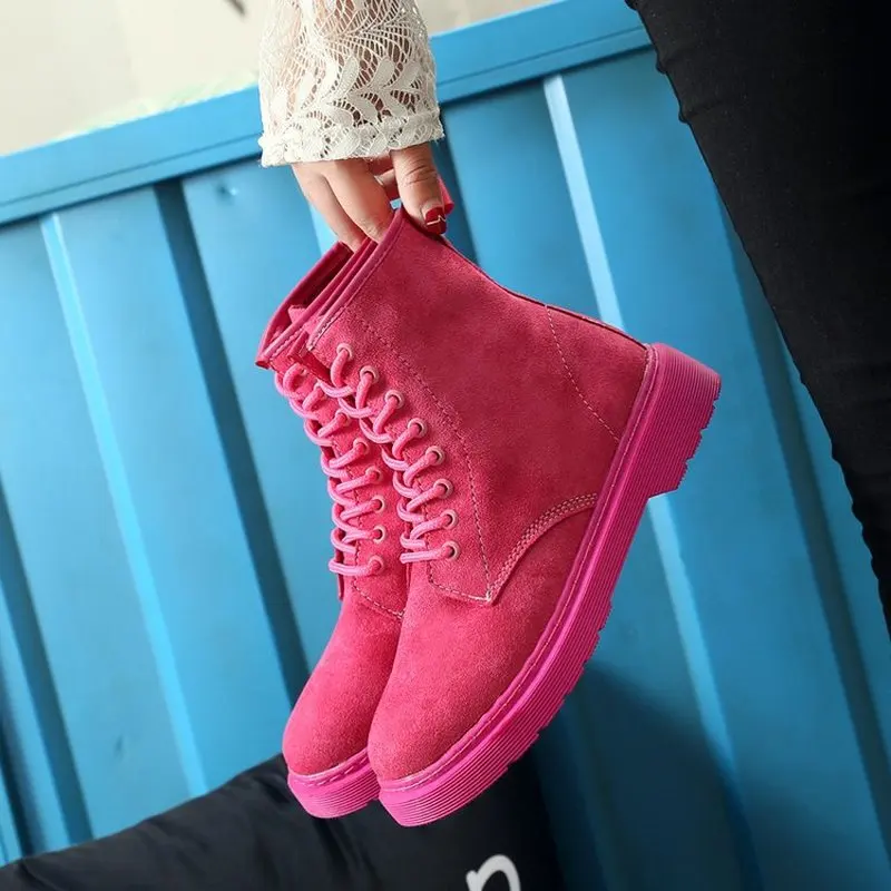 Fashion Women Martins Boots Female Wedge Boots Increasing Platform Retro Female Shoes Punk Style Suede Leather Boots