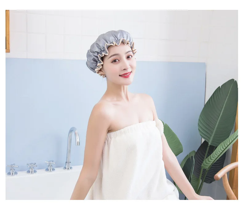 Двухслойная шапочка для душа Женская водонепроницаемая шапка для ванной длинные волосы для ванны повязка на голову для взрослых волос маслостойкая дымовая сухая шапочка для волос