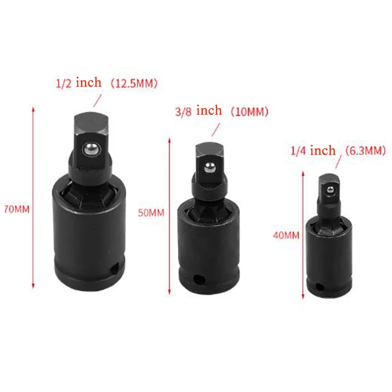 

Universal Black 1/2 3/8 1/4 Drive Rotating Joint Air Impact Socket Parts Kits