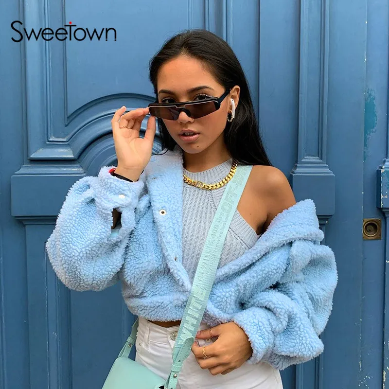 Sweetown зима 2020 теплый плюшевый куртки пальто распространяется на пуговицах с