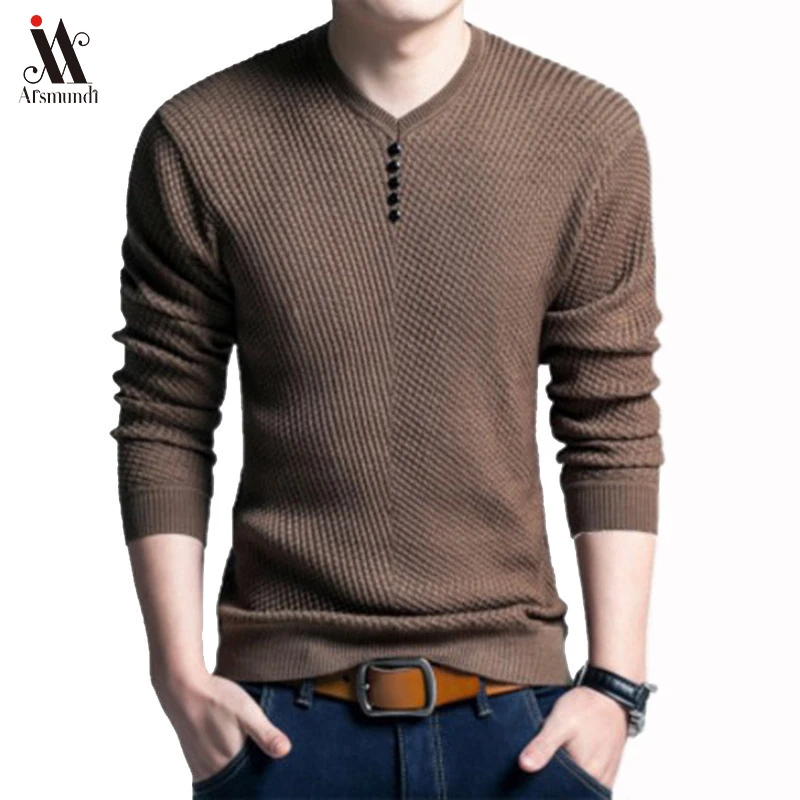 Prezzo Nuovo Autunno Inverno Maglione di Cotone Degli Uomini Pullover casual Jumper Per Il Maschio Ha Lavorato A Maglia Con Scollo A V A maniche lunghe maglione toccare il fondo camicia