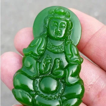 

Xinjiang Hetian Yuguanyin Spinach Green Guanyin Men's and Women's Jasper Guanyin Pendant