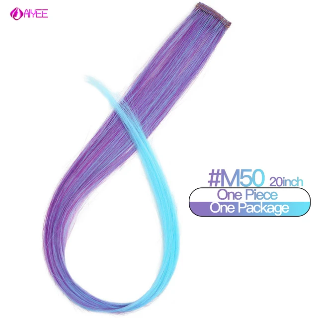 AIYEE Hair Extensions Pure RainBow Hairpiece Clip In Hair Piece Synthetic Long Straight Ombre Pink Red Rainbow Hair Piece 50