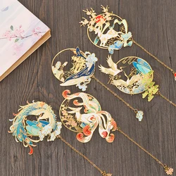 Marque page en laiton Style chinois, pendentif avec pompon, Clip de livre rétro, marque de Pagination en métal, papeterie cadeau pour étudiant, fournitures scolaires et de bureau 