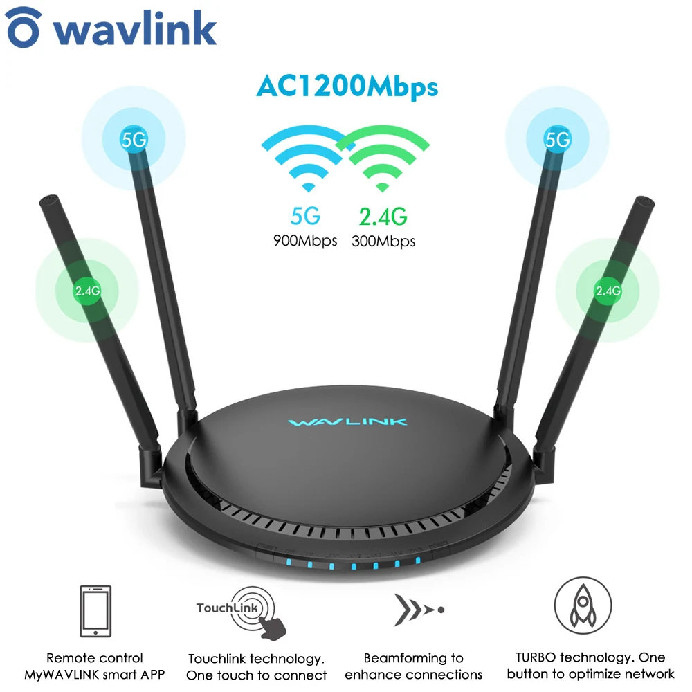 Wi-Fi роутер Wavlink AC1200 гигабитный усилитель 5 ГГц 2 4 ретранслятор 1200 Мбит/с 4x 5dbi Touchlink