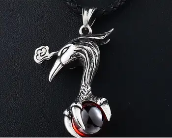 

Fashion personalized animal pendants with Phoenix dragon pearl gemstone titanium steel pendants + chains