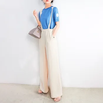 

Designer! Elegant Valiant Female Executives Chic Solid Color High-waisted Non-symmetrical Suspender Strap Straight Loose Pants