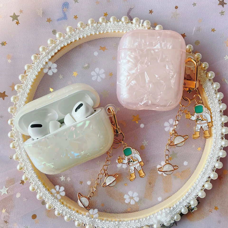

Luxury Cute Astronaut Pearl Shell case for Airpods 1 2 Case for Airpods pro Cover Lovely Glossy Wireless Headset Box Accessories