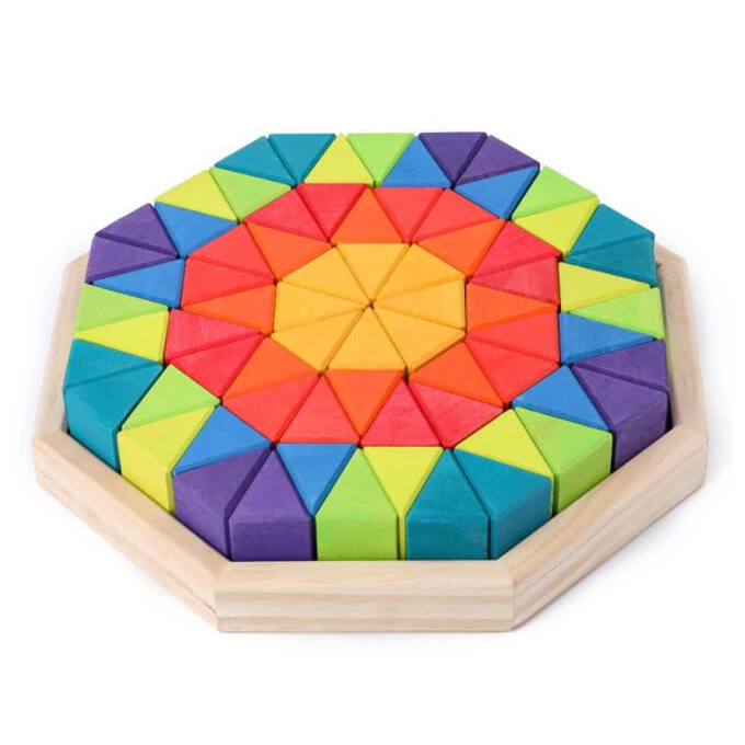 Детская природа деревянные блоки монтессори цвет радуги большой треугольник строительный блок Развивающие игрушки для детей