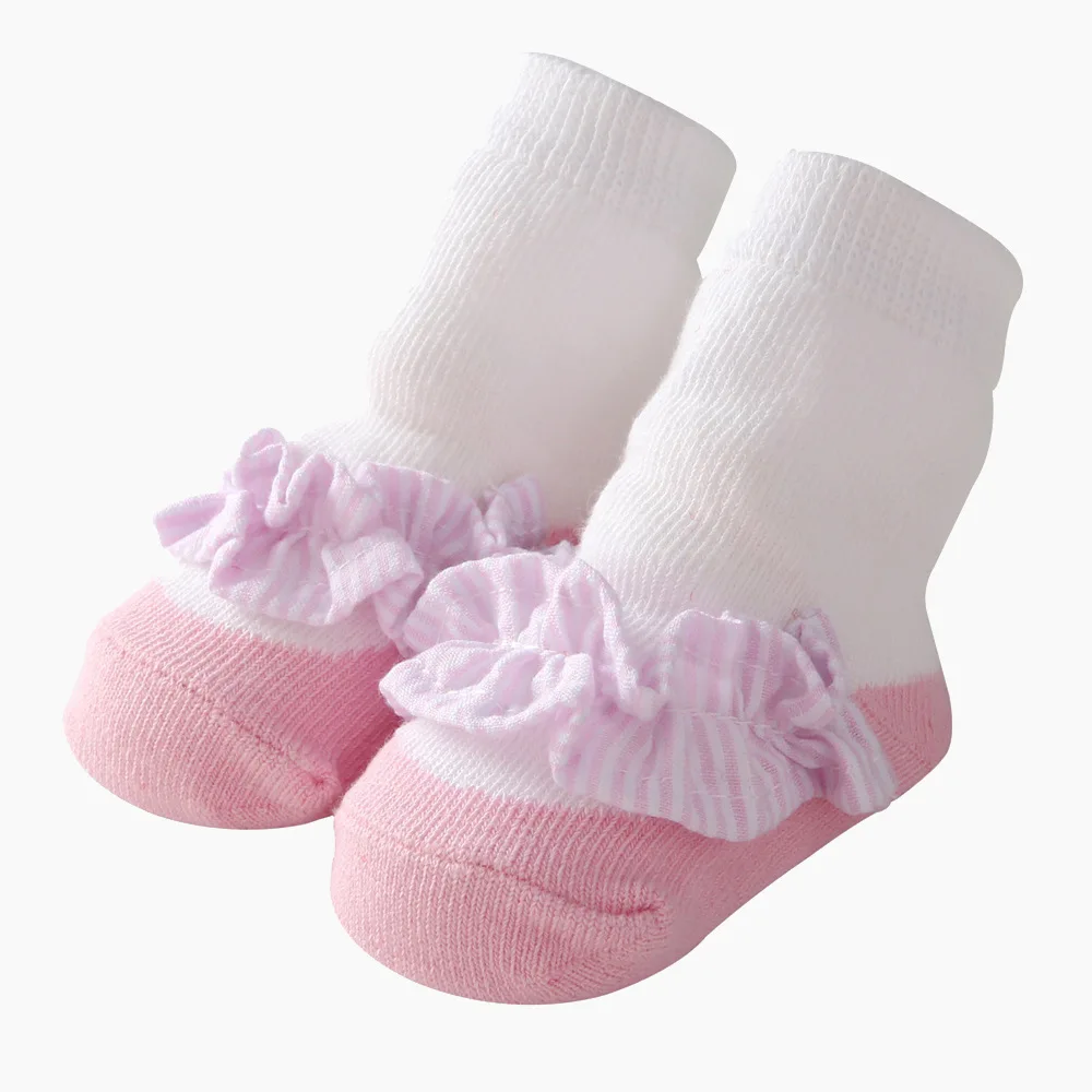 

CHILDREN'S Socks Pink Stripes Pure Cotton Baby Socks Baby 0-2-Year-Old Screw Type Not Feel Tight with Feet Short Socks in