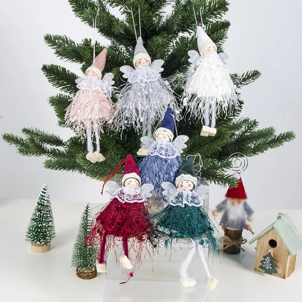 Cute Wool Angel Doll Hanging Hangings Christmas Tree Decoration Wool Doll Multicolor Lace Shawl And Hat