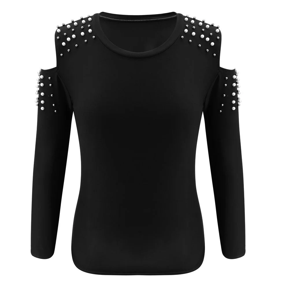 Skup Dwuczęściowy zestaw odzieży damskiej stroje z długim rękawem fałszywe perły drążą solidna odzież damska odzież dresowa topy i spodnie