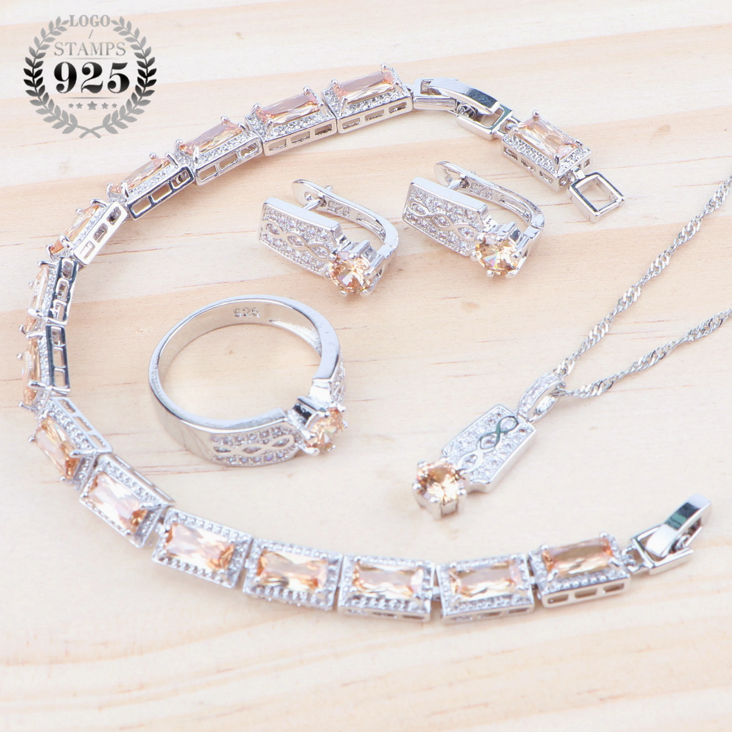 Cubic Zirconia Women Costume Bridal Jewelry Sets For Wedding Silver 925 Bracelet Rings Earrings Pendant Necklace Gift Box | Украшения и