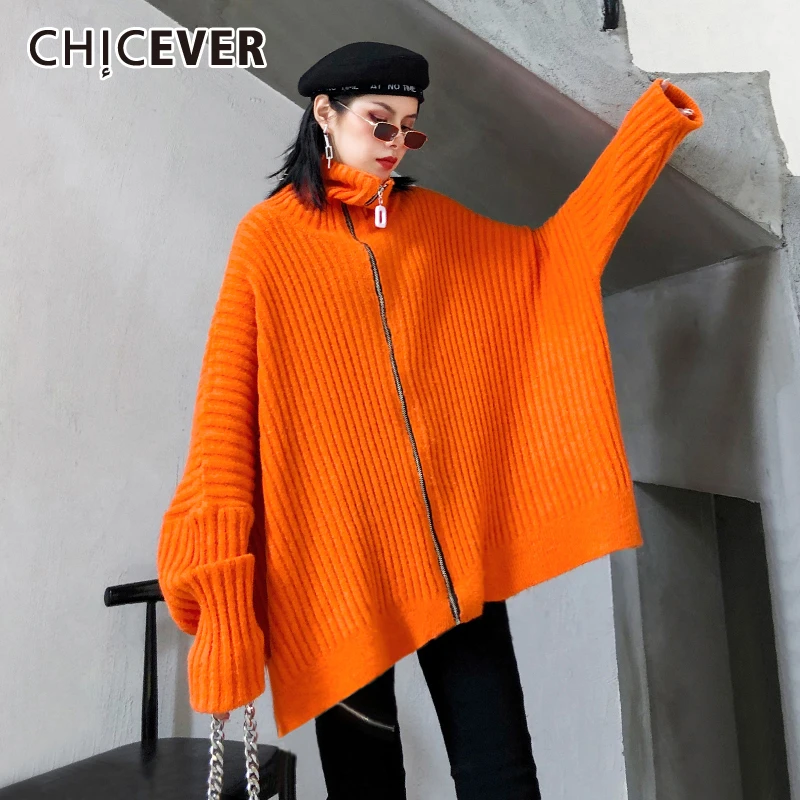 ^*Best Offers CHICEVER Korean Knitted Sweaters For Women Turtleneck Long Batwing Sleeve Cardigan Autumn Winter Sweater Female 2019 Fashion New