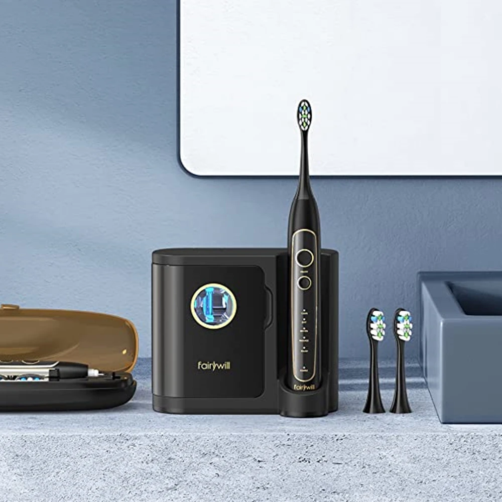 Fairywill Electric Toothbrush Ultra-Sonic Power Whitening Toothbrush with 5 Modes Wireless Charging Smart Timer 8 Brush Heads Fairywill Electric Toothbrush Ultra-Sonic Power Whitening Toothbrush with 5 Modes Wireless Charging Smart Timer 8 Brush Heads