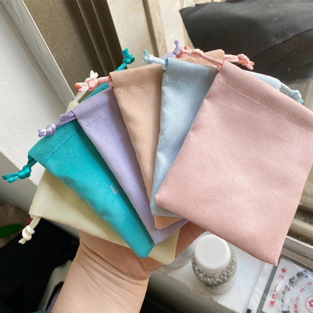 Custom Logo 100 Velvet Pouches Flannel Jewelry Rings Organizer Gift Bags Drawstring Packaging Storage Bag for Wedding Decoration