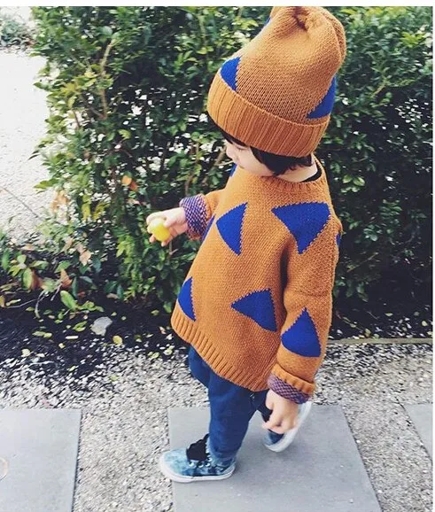 Boys Girls Triangle Sweater Autumn Casual Brand Style Children Knitwear Jumper Kids Knitted Clothing Fashion Girls Sweater