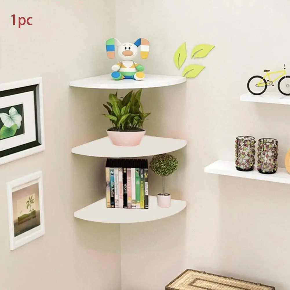 Corner Shelves Wall Mount Floating Shelf, Radial Round Edging Bamboo