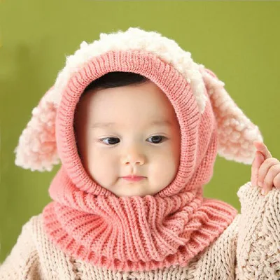 Baby Autumn Winter Children's Hat Cute with Ears Puppy Shawl Baby One-piece Hat Warm Baby Hat Kids Hat - Цвет: pink