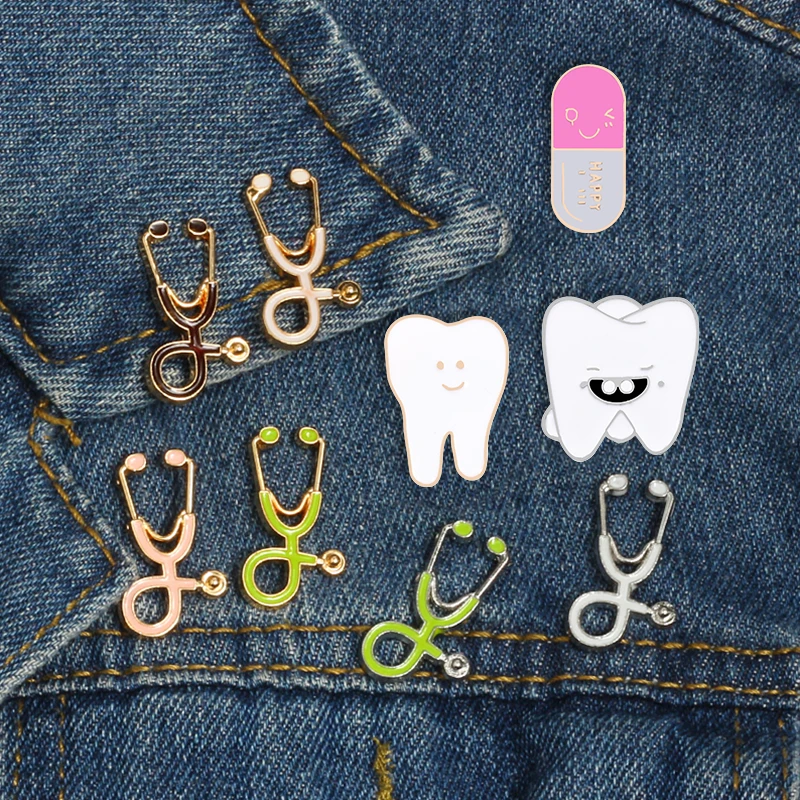 Красивые Мультяшные медицинские эмалированные булавки, разноцветная брошь в виде стетоскопа, зубной лацкан, булавка для стоматолога, доктора, медсестры, подарок, милые ювелирные изделия