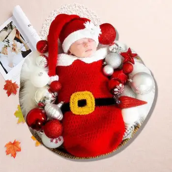 

Warm Cartoon Swaddle Wrap Knit Hat Suit 2pcs Baby Personality Printing Christmas Sweet Lovely Clothing Holiday Costume
