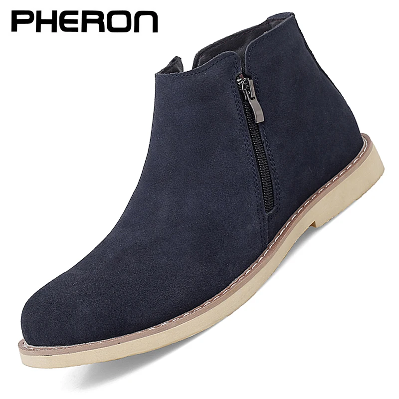 Sepatu Bot Chelsea Kulit Alami Suede Pria Warna Pasir Dasar Antik