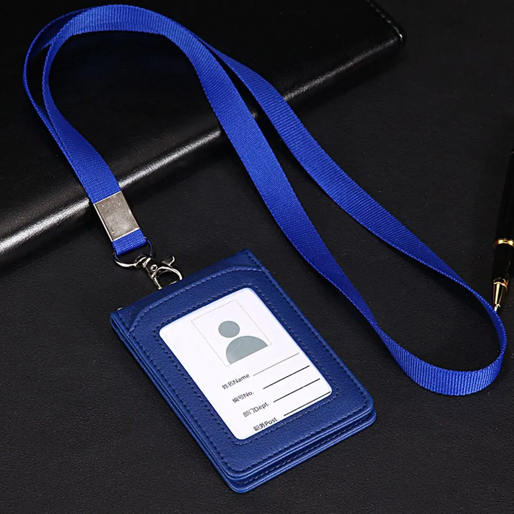 1pcs Leather Wallet Work Office ID Card Credit Card Badge Holder Lanyard Office Company Supplies Work Bus Card Holder - Цвет: 01