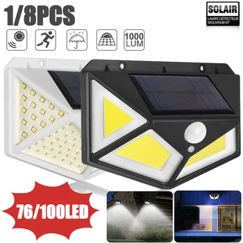 

100LED Solar Light Outdoor Solar Lamp Powered Sunlight Waterproof PIR Motion Sensor Street Light for Garden Decoration 4 side