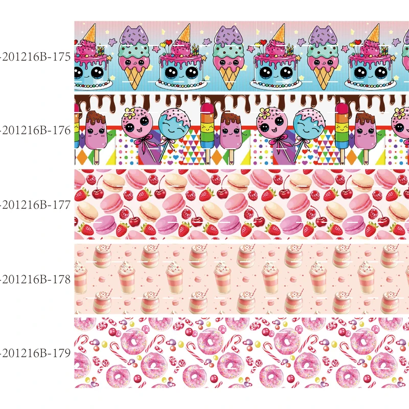 

Корсажная лента с принтом торта и пончиков (50 ярдов/партия) Оптовая цена 25 мм 38 мм 50 мм 75 мм