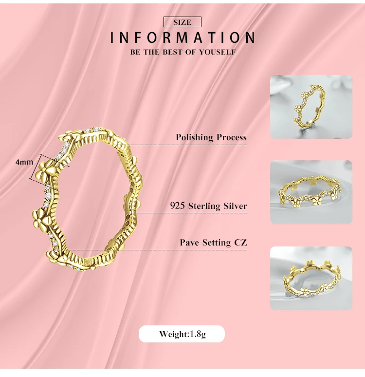 Modian Statement Finger Rings Fashion 3 Color Flower 925 Sterling Silver Stackable Charm Ring For Women Accessories Jewelry Gift