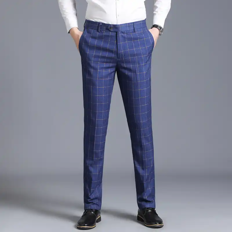 navy tartan trousers mens