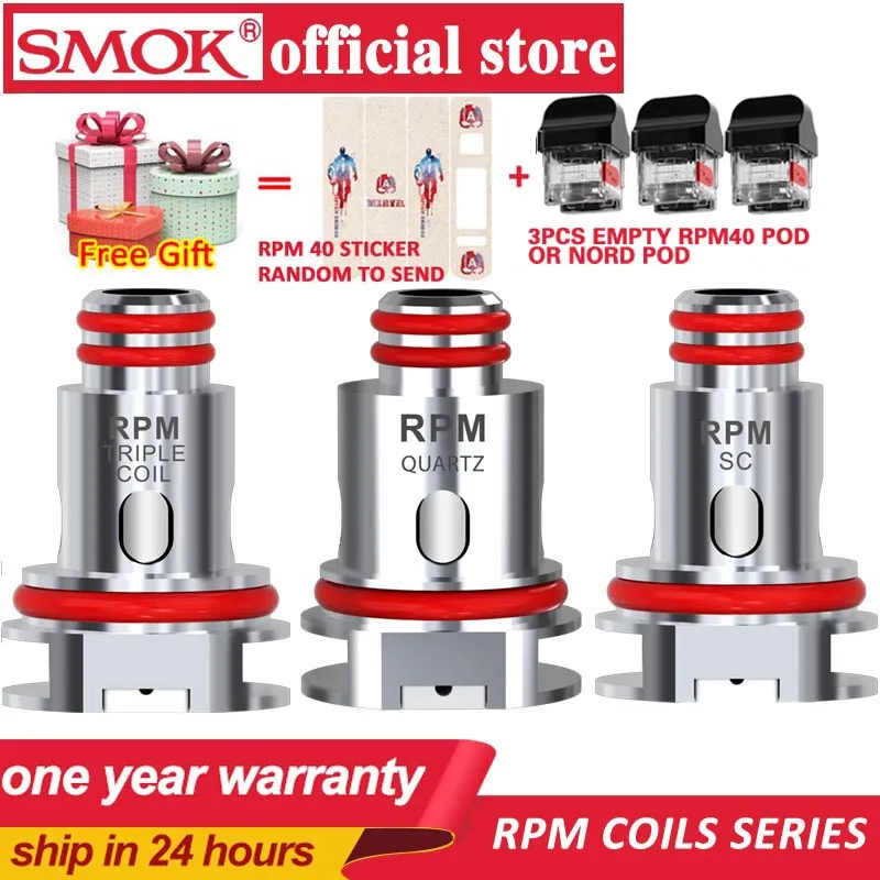

new 5pcs/box SMOK RPM40 Coil 0.4ohm RPM40 Mesh 0.6ohm Triple 1.2ohm Quartz 1ohm SC Replacement Coil For SMOK RPM40 Kit Vaporizer