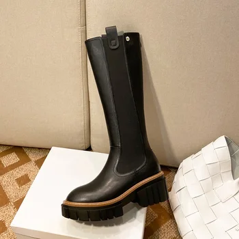 

genuine leather high boots women winter warm back zipper party basic shoes woman riding boots round toe knee high boots women